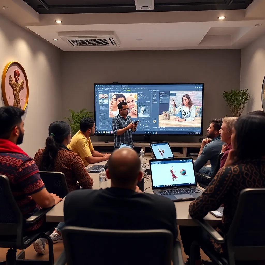 Character animation class in Alexandria with student working on rigged character