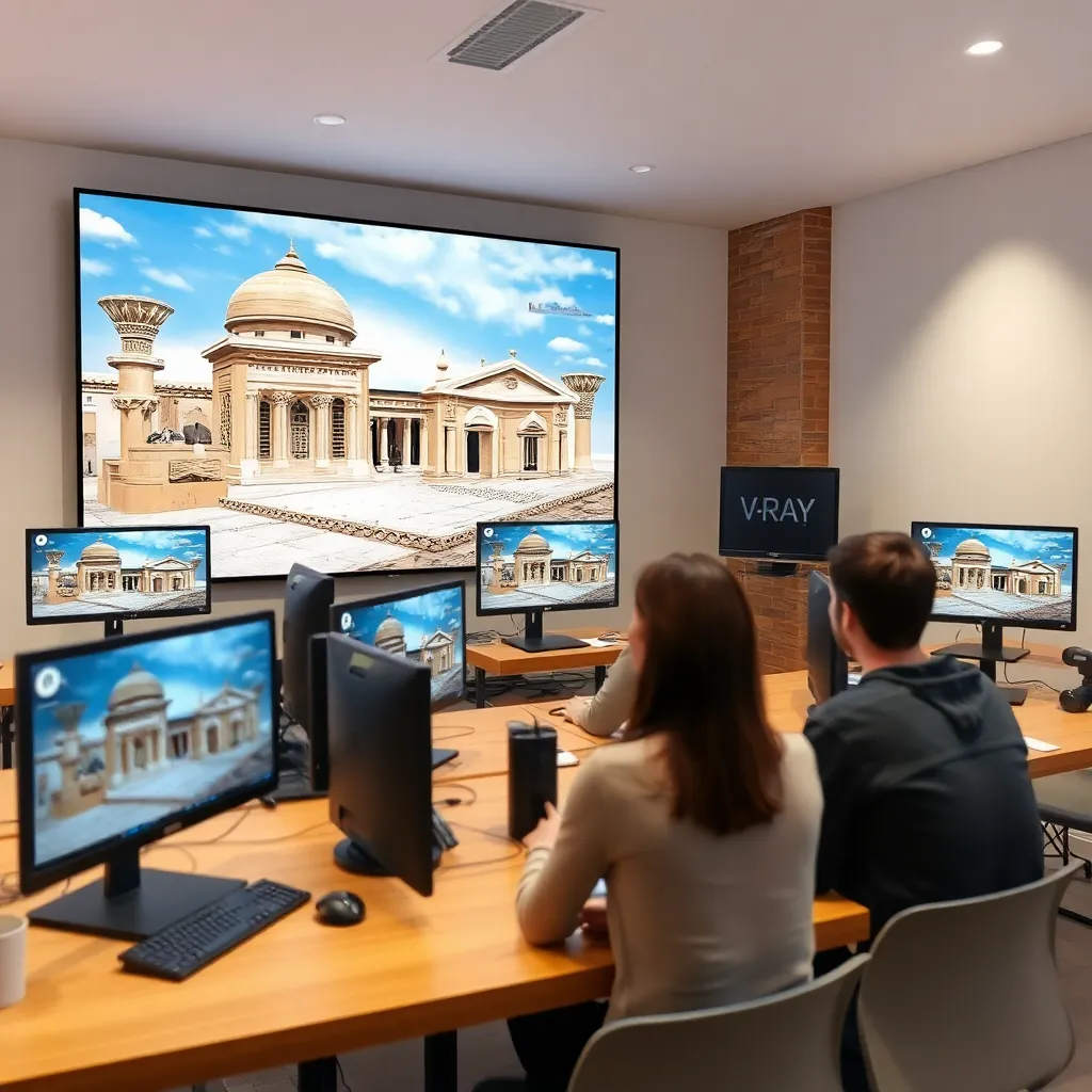 VFX artist working on compositing shot in professional studio